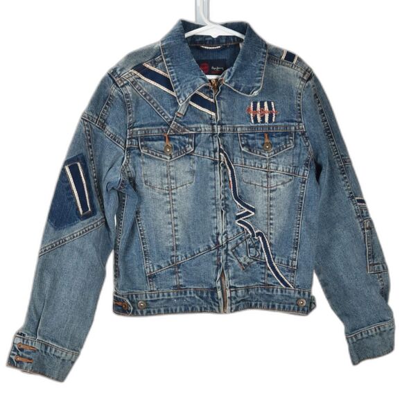 Pepe Jeans Denim Button Down Jacket Patch Detailings Size M
